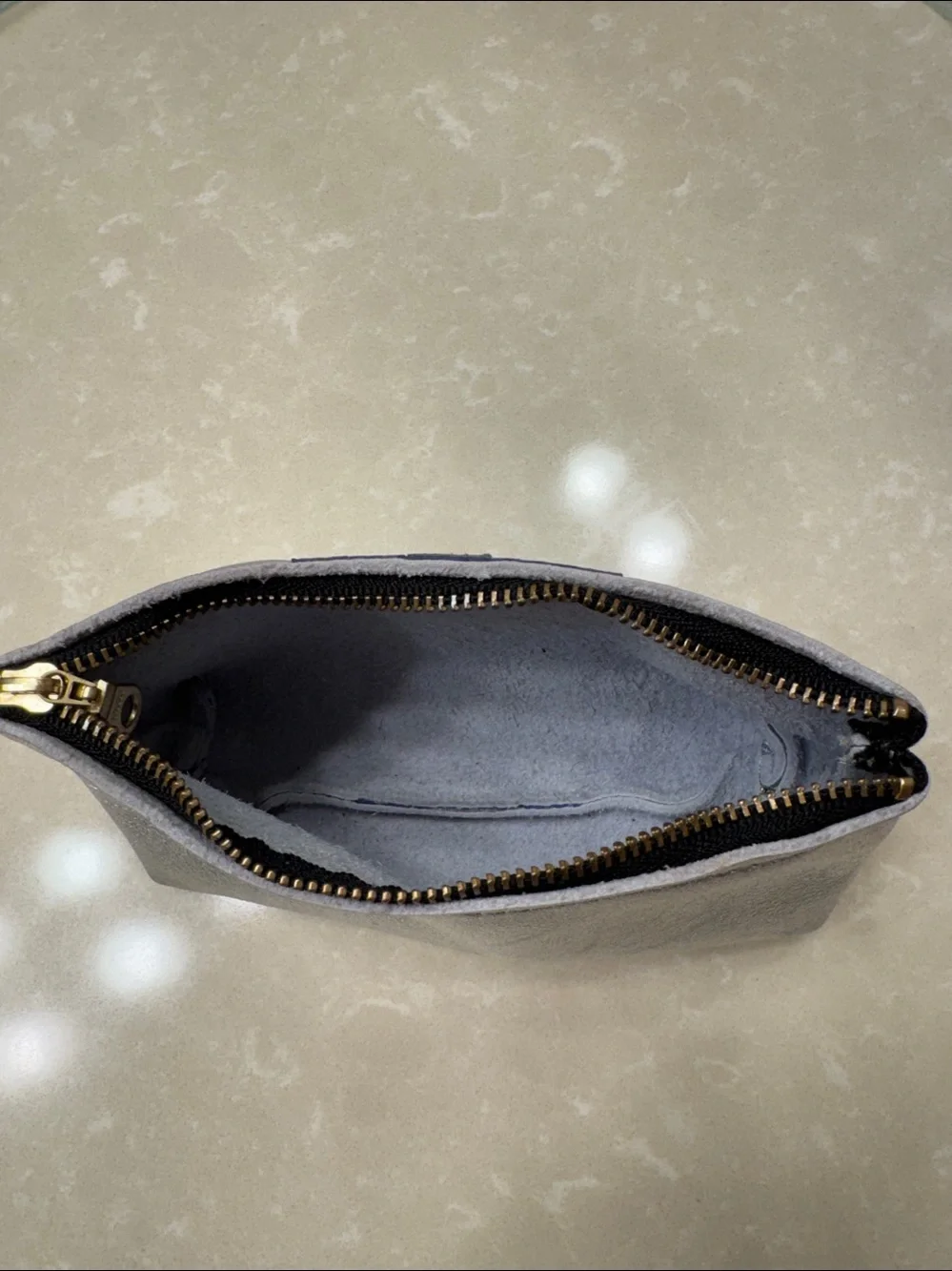 Silver Leather Cosmetic Pouch with Turquoise and Brown Stripes